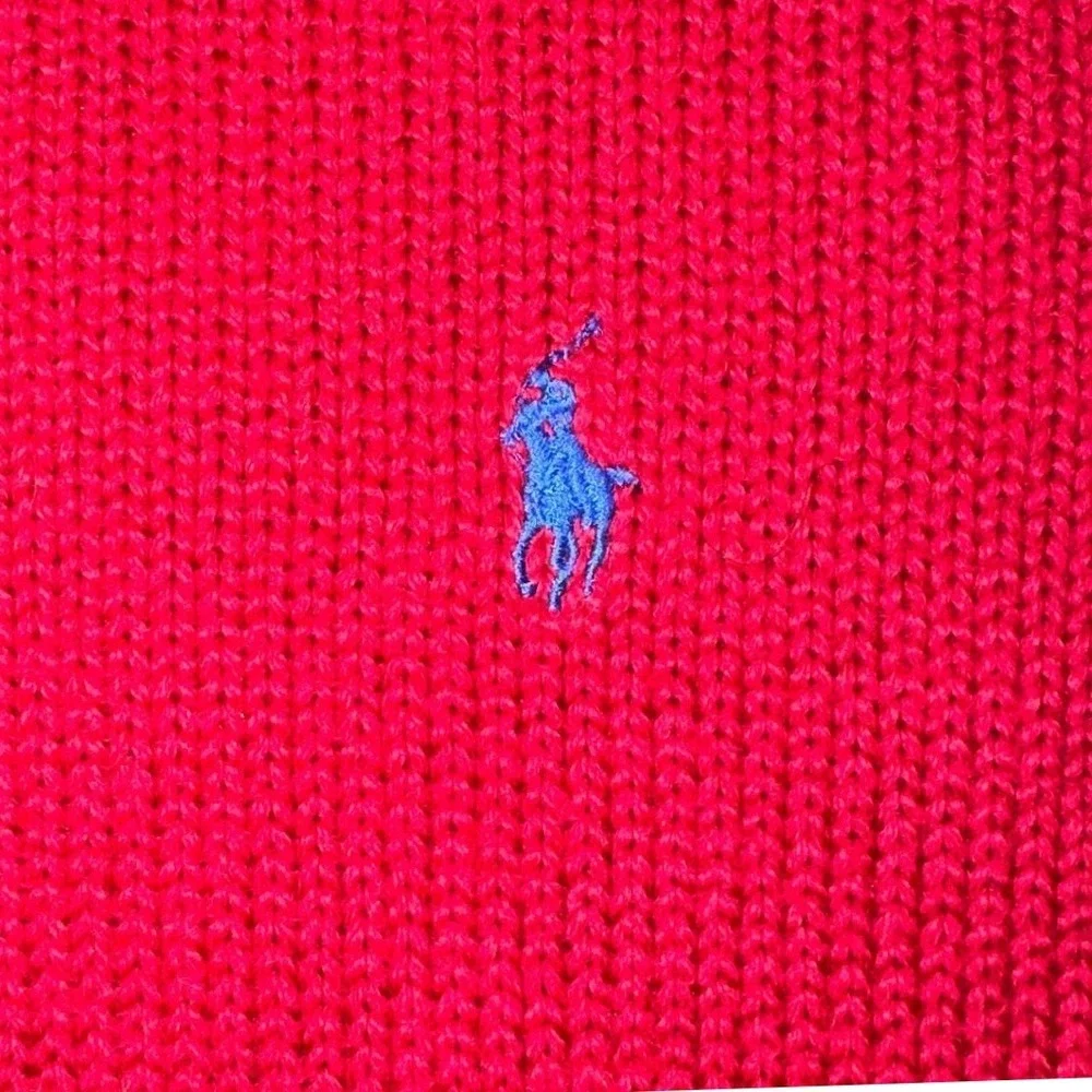 Polo Ralph Lauren Red Cotton Crewneck Sweater Mens XL‎ Blue Pony Logo Pullover